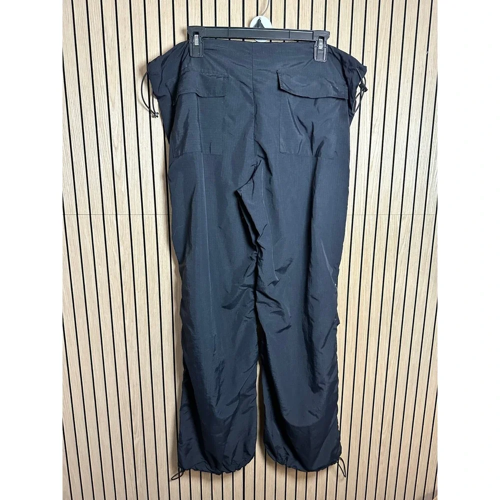 327 Just Polly New York Black Nylon Ripstop Parachute Pants Bungee Hem (L, EUC)